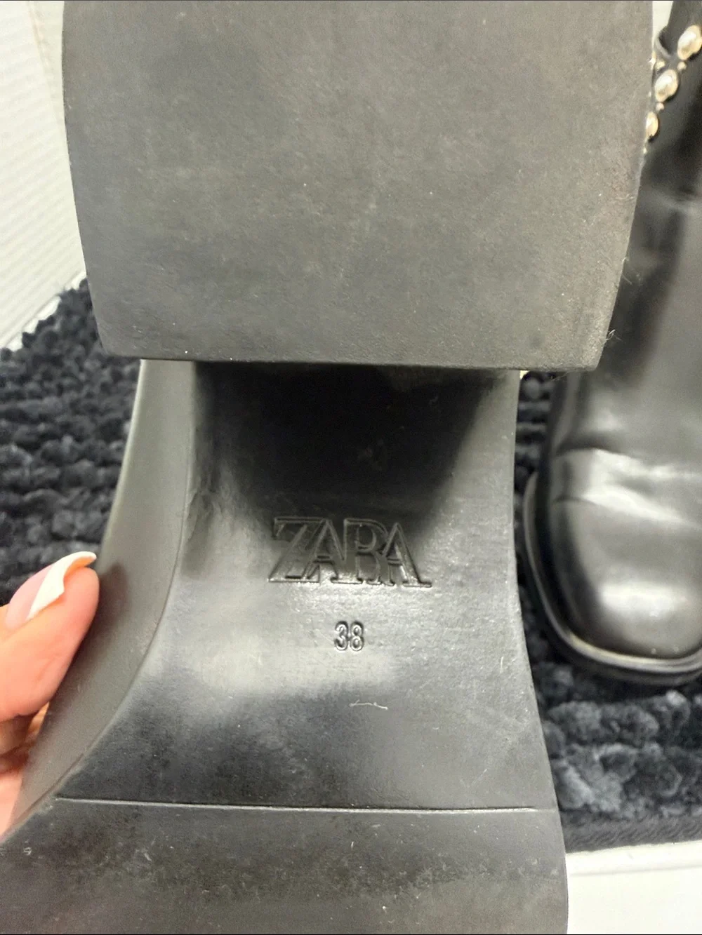 ZARA Black Pearl-Stud Ankle Boots - Women
